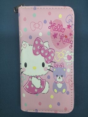 Large Hello Kitty Pink Polka Dot Zip Wallet with Character Bow